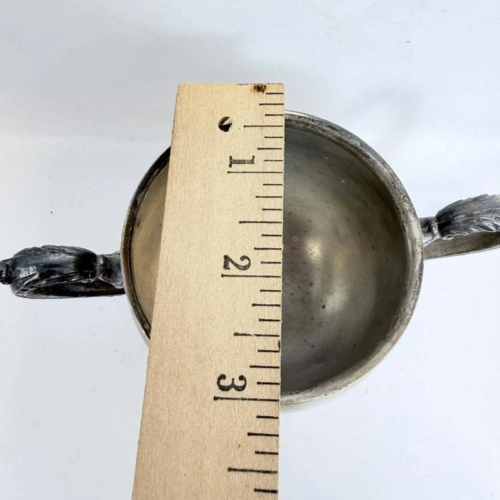 Hanle Vintage Silverplate Sugar Bowl Footed Ornate Grape Vine Double Handle